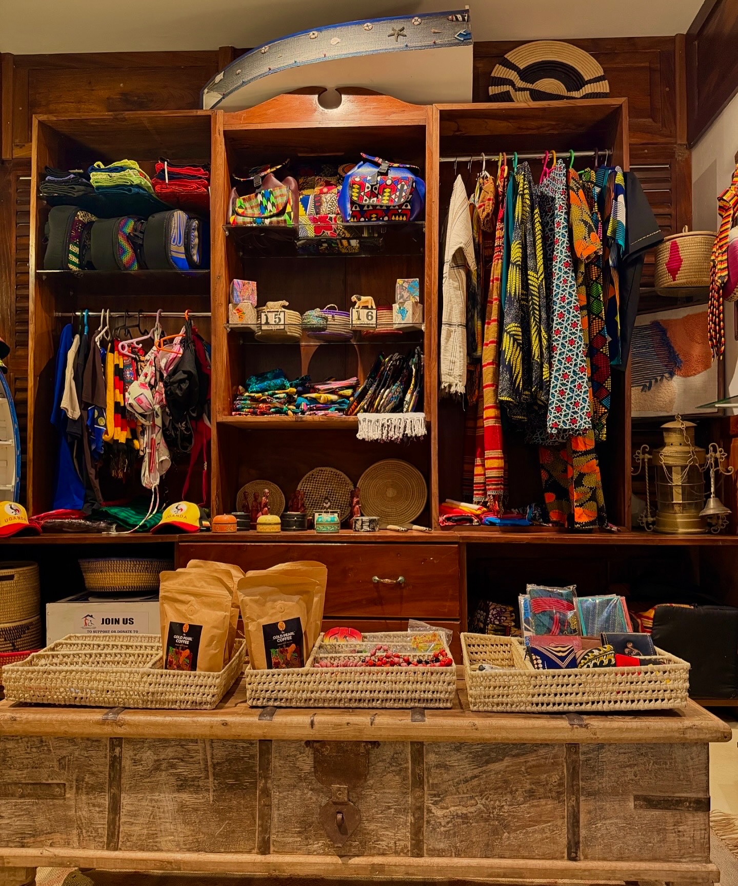 Gift shop stocked with Ugandan crafts and coffee